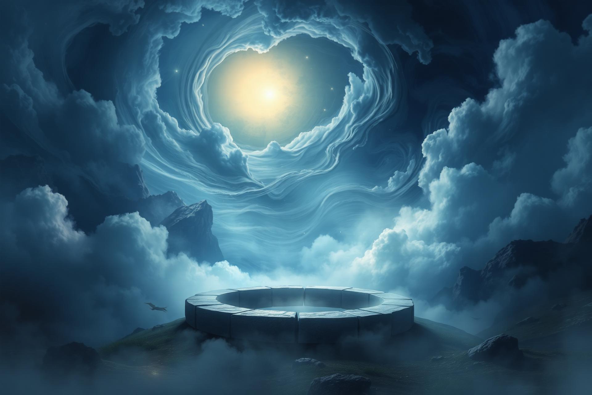 A mystical stone ring beneath a swirling sky of dreams